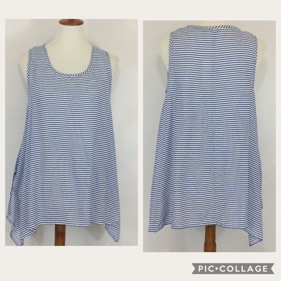 Striped Sharkbite Hem Tank Blue/White Str SZ L - Picture 1 of 7